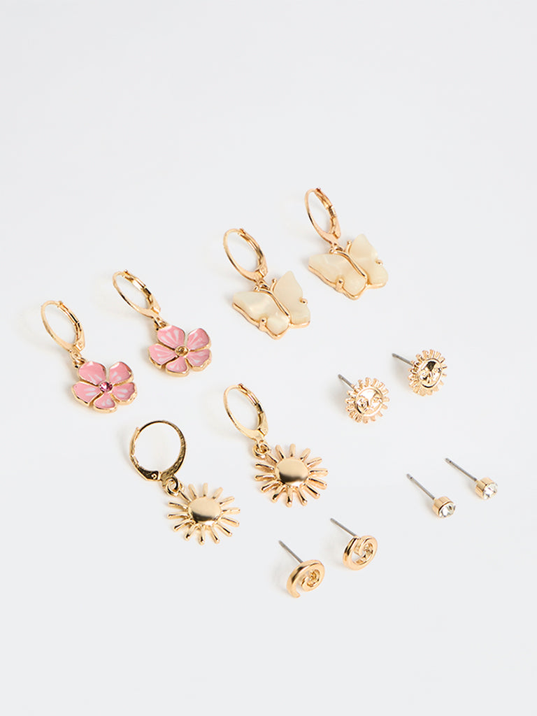 Westside Accessories Multi-Colour Studs and Hoop Earrings - Pack of 6