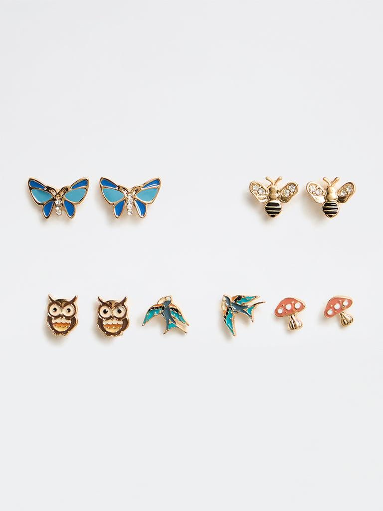Westside Accessories Multi-Colour Nature-Themed Stud Earrings - Pack of 5
