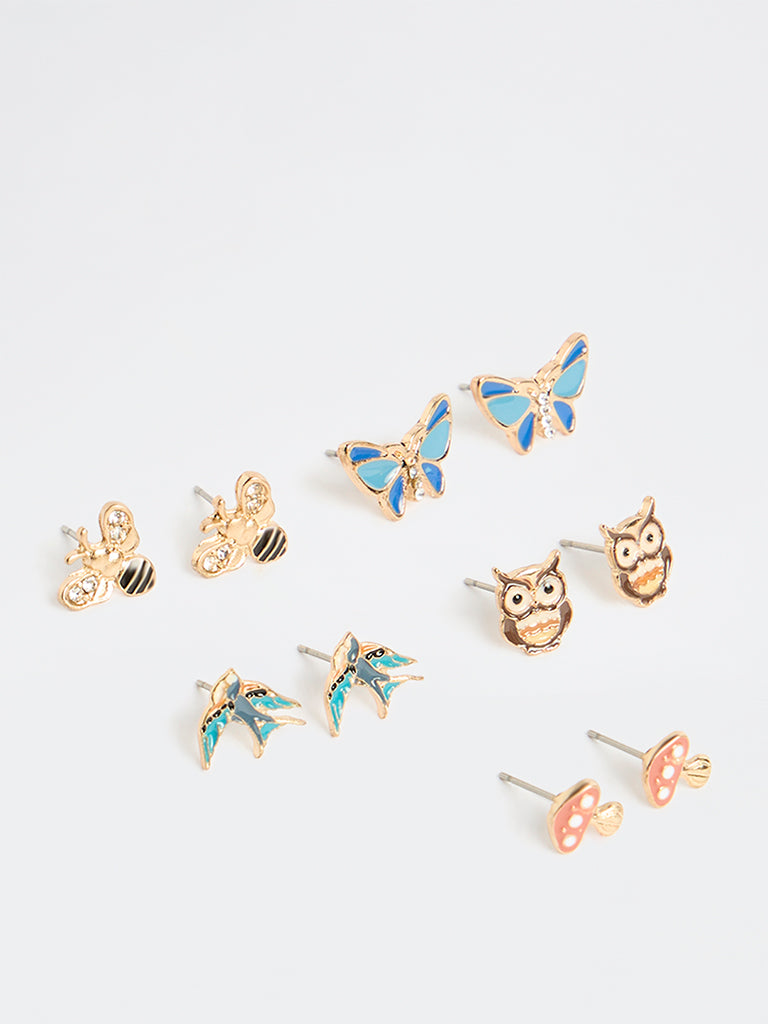 Westside Accessories Multi-Colour Nature-Themed Stud Earrings - Pack of 5