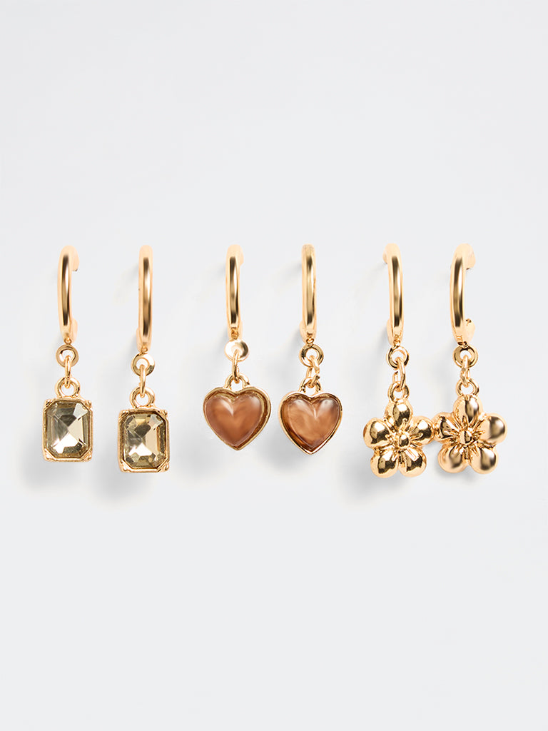 Westside Accessories Gold Multi-Charm Hoop Earrings - Pack of 3