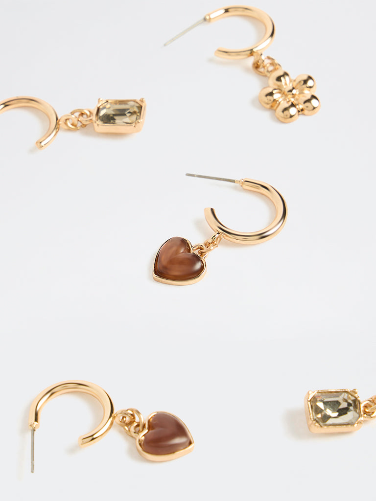 Westside Accessories Gold Multi-Charm Hoop Earrings - Pack of 3