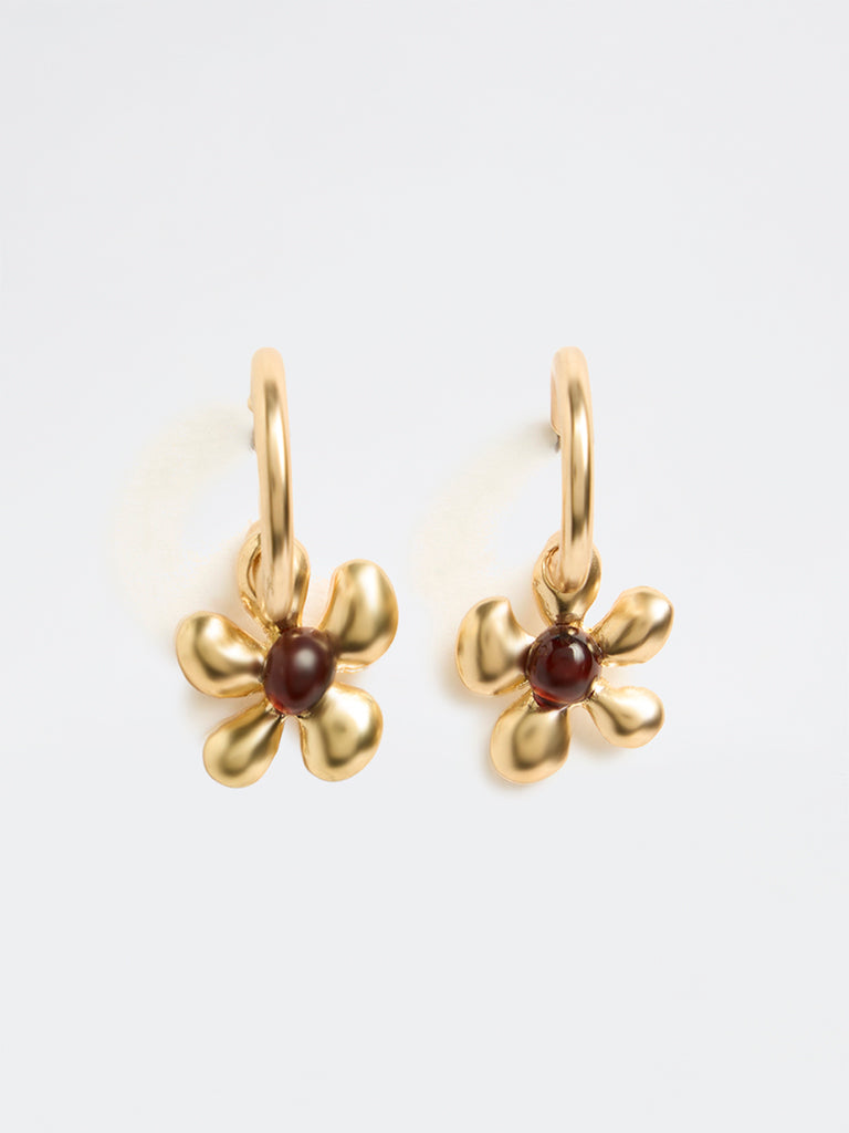 Westside Accessories Gold Floral Charm Hoop Earrings