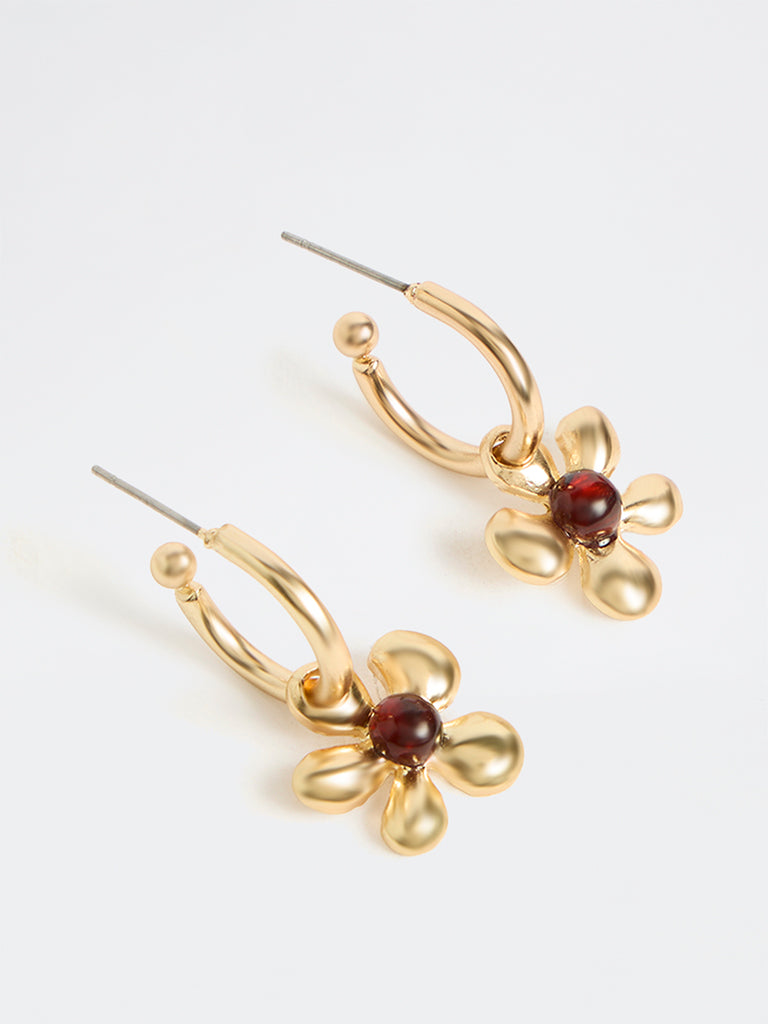 Westside Accessories Gold Floral Charm Hoop Earrings