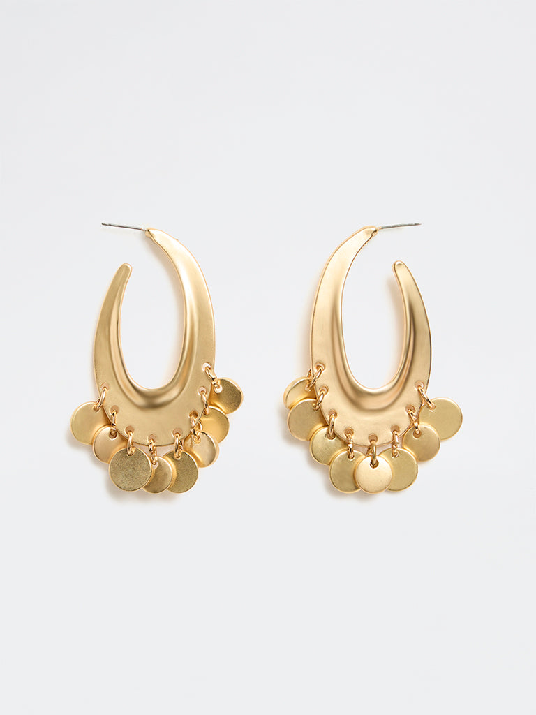 Westside Accessories Gold Coin Charm Statement Hoop Earrings