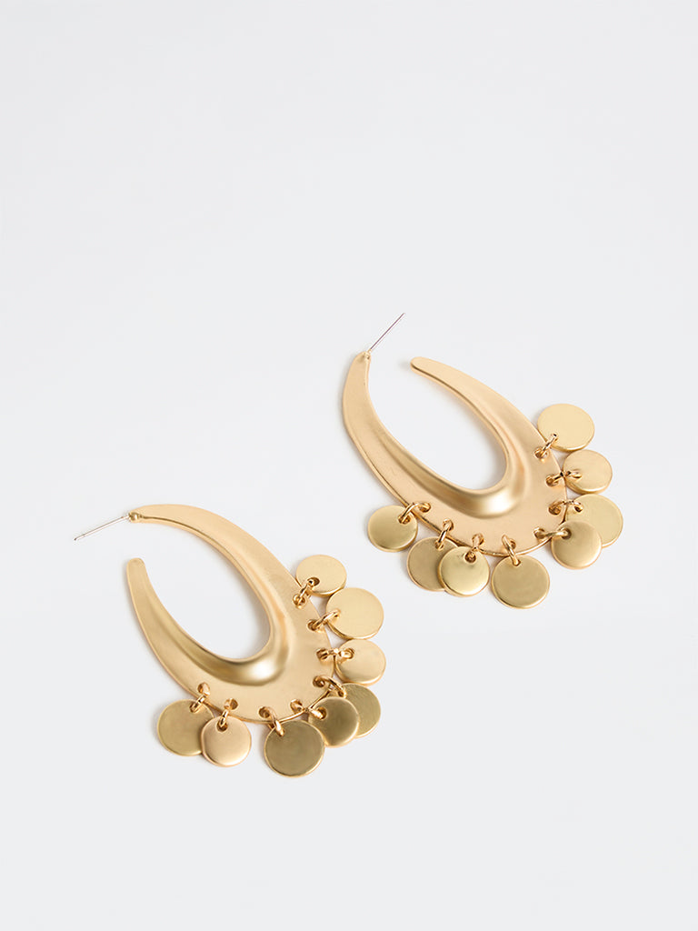 Westside Accessories Gold Coin Charm Statement Hoop Earrings
