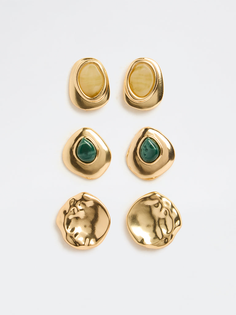 Westside Accessories Gold Statement Stud Earrings - Pack of 3