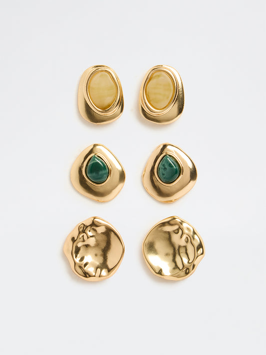 Westside Accessories Gold Statement Stud Earrings - Pack of 3