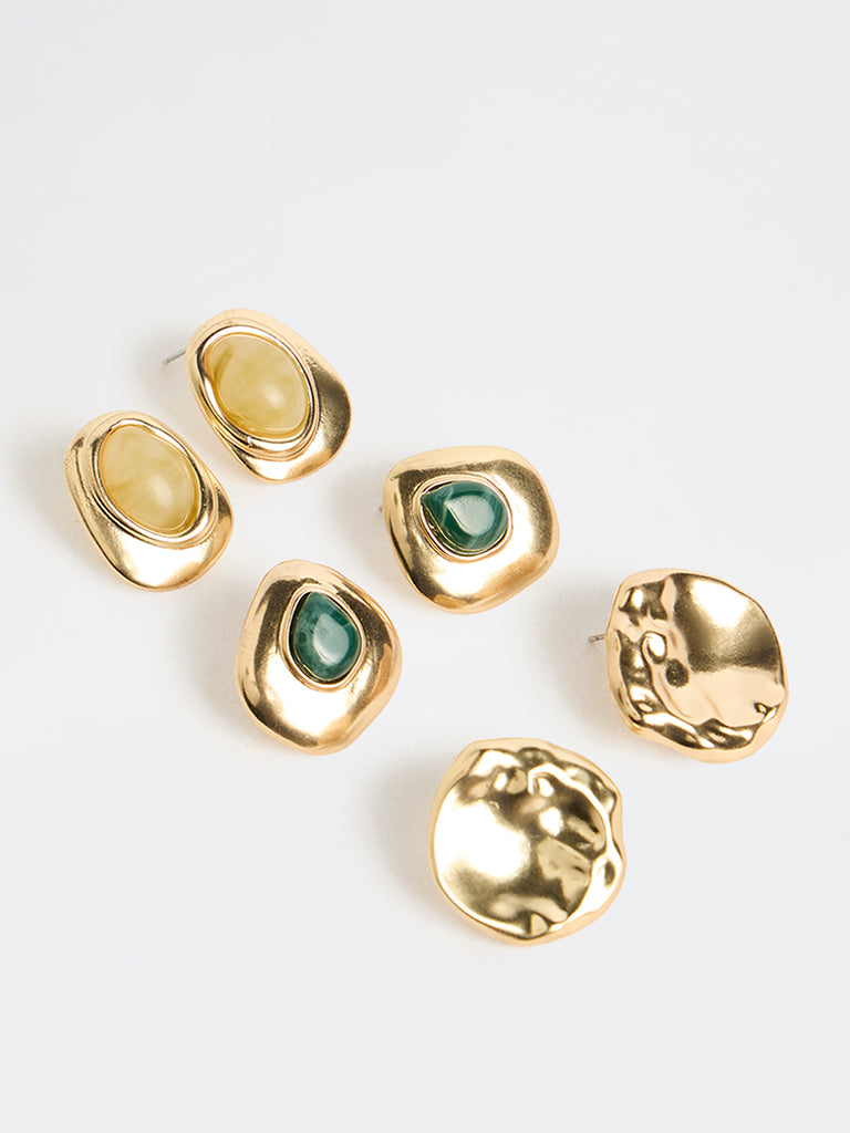 Westside Accessories Gold Statement Stud Earrings - Pack of 3