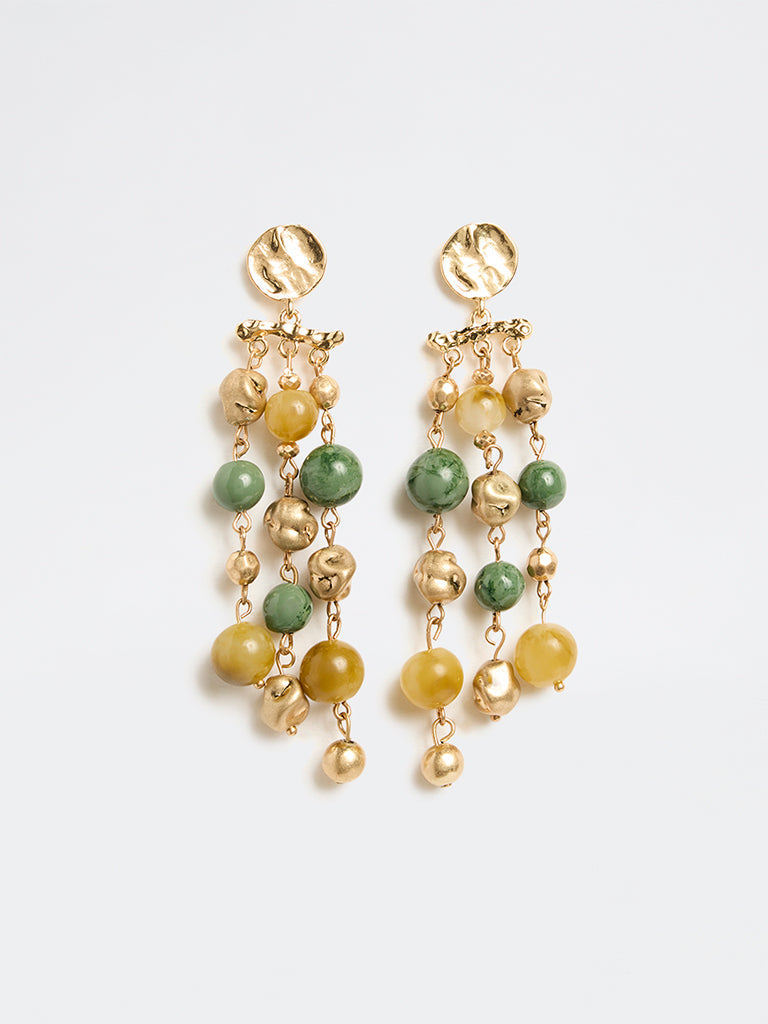 Westside Accessories Gold and Green Beaded Statement Dangler Earrings