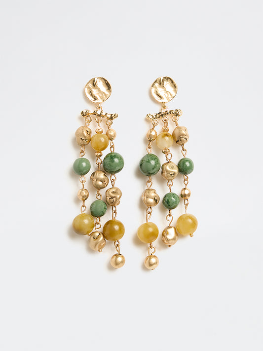 Westside Accessories Gold and Green Beaded Statement Dangler Earrings