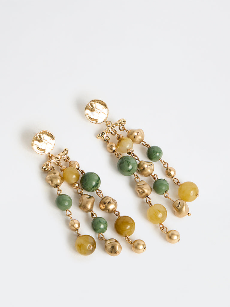 Westside Accessories Gold and Green Beaded Statement Dangler Earrings