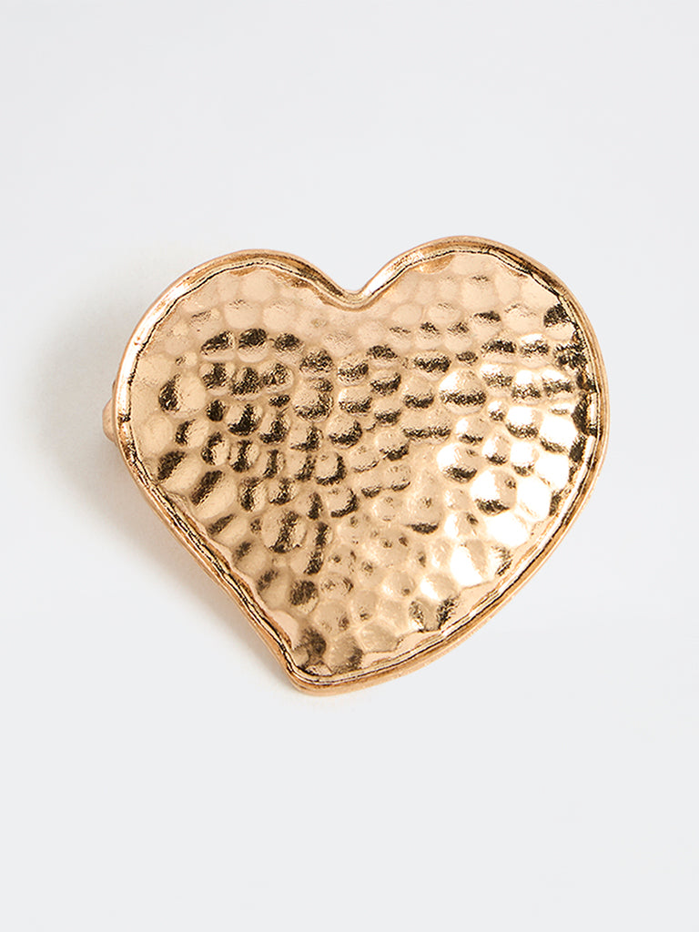 Westside Accessories Gold-Toned Hammered Heart Brooch