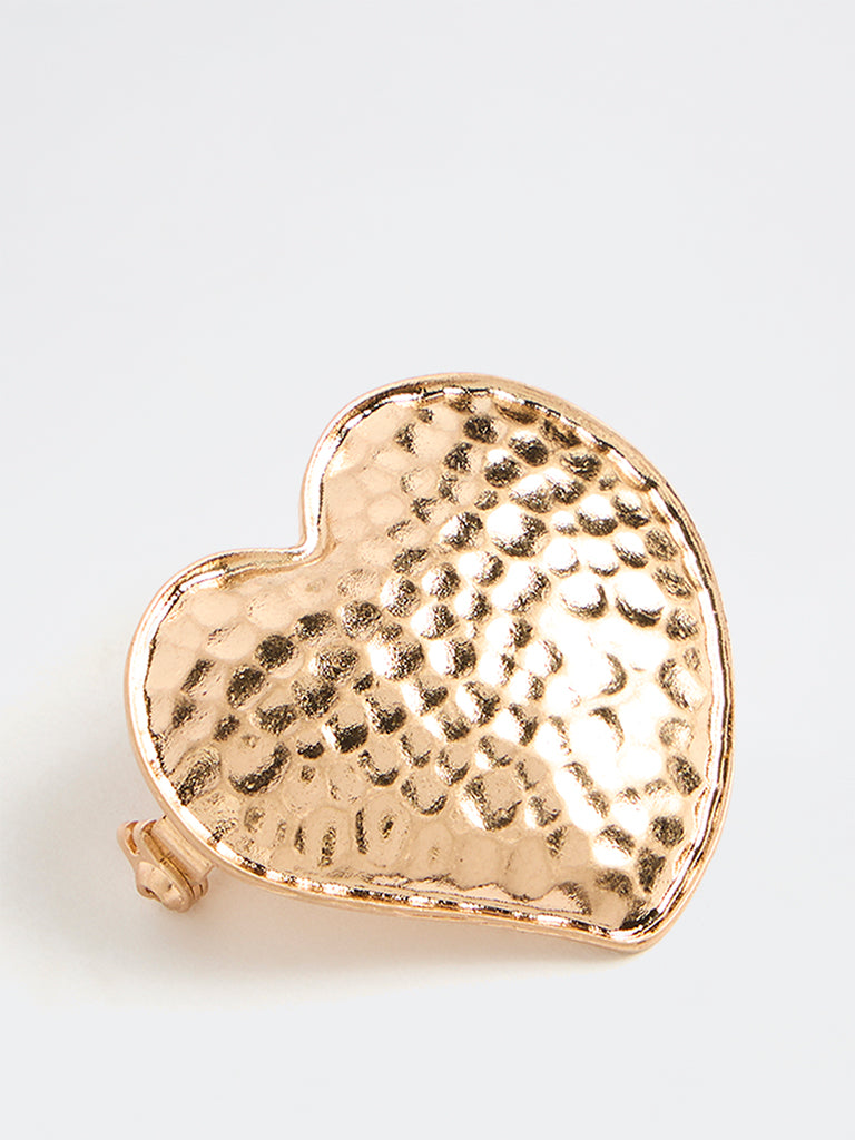 Westside Accessories Gold-Toned Hammered Heart Brooch