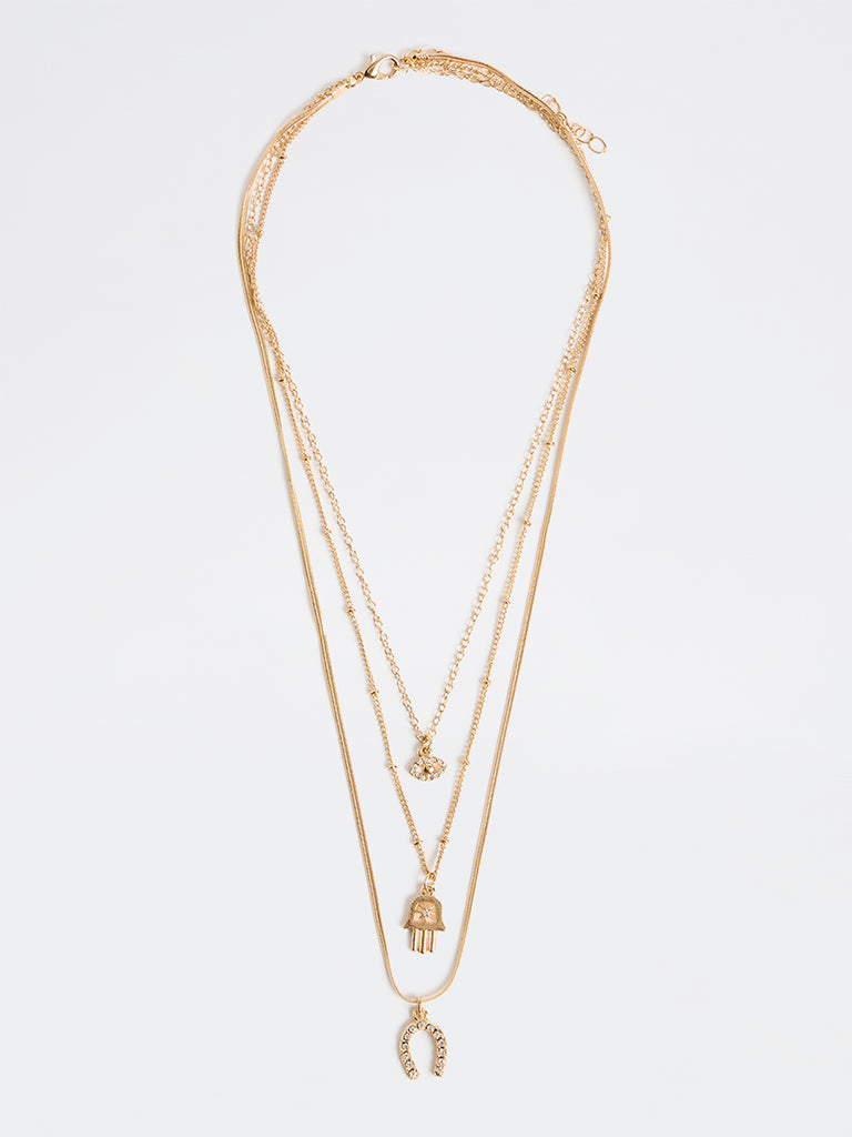Westside Accessories Gold Layered Pendant Necklaces - Pack of 3