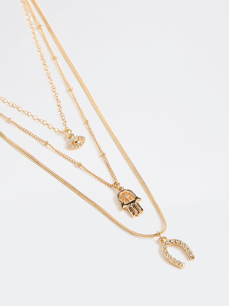 Westside Accessories Gold Layered Pendant Necklaces - Pack of 3