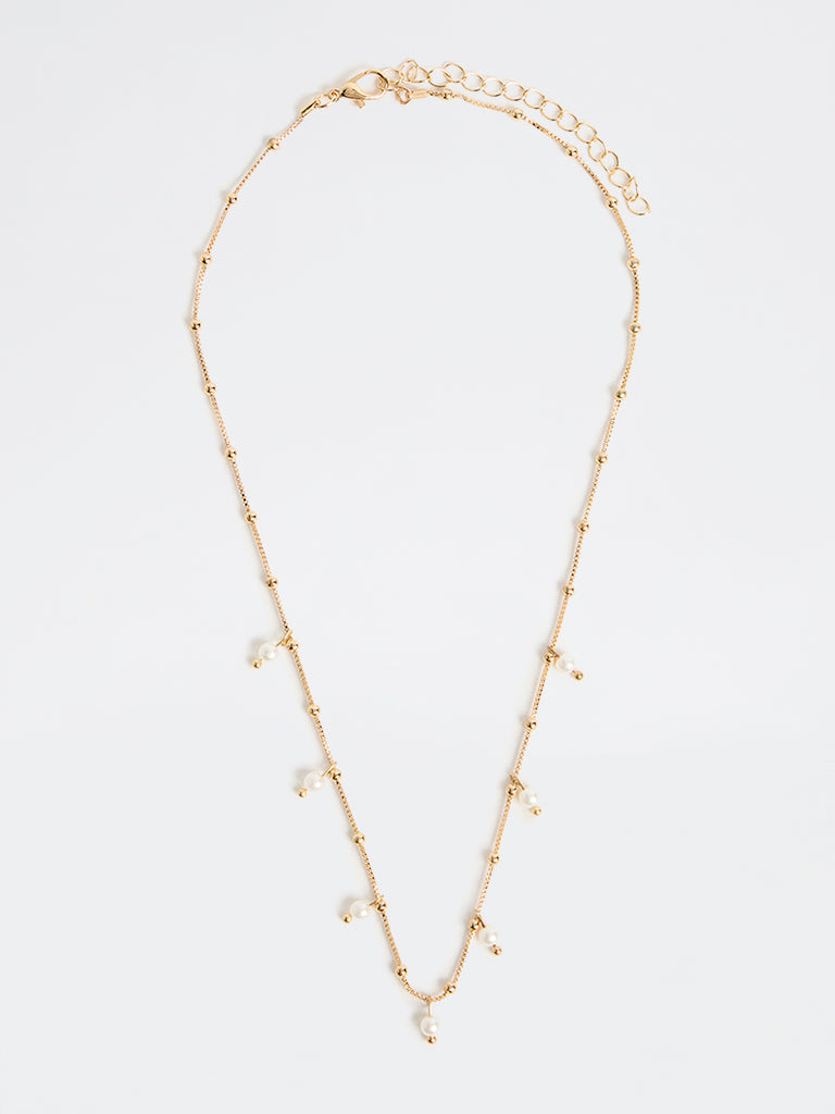 Westside Accessories Gold Pearl and Bead Charm Necklace