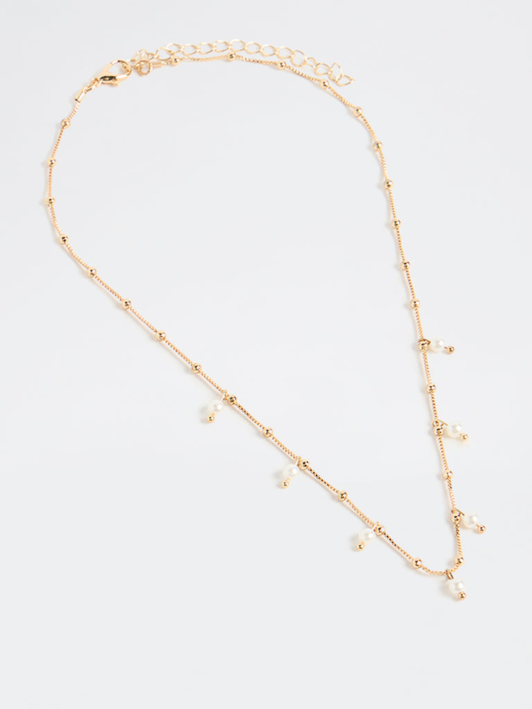Westside Accessories Gold Pearl and Bead Charm Necklace