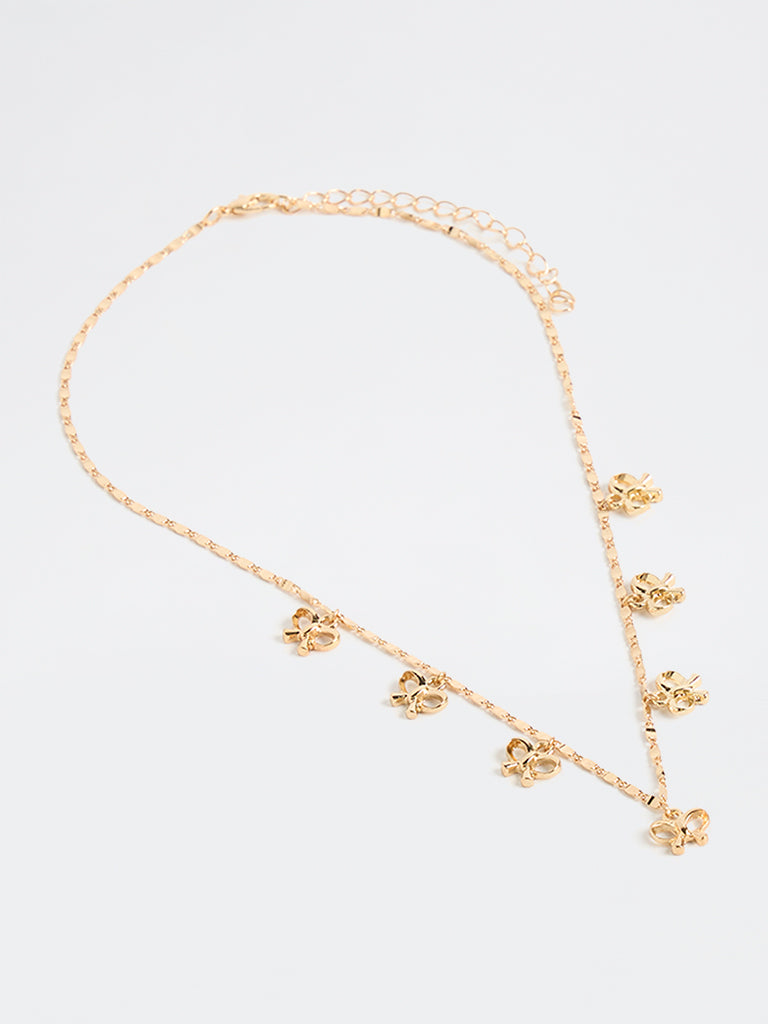 Westside Accessories Gold Ribbon Multi-Charm Necklace