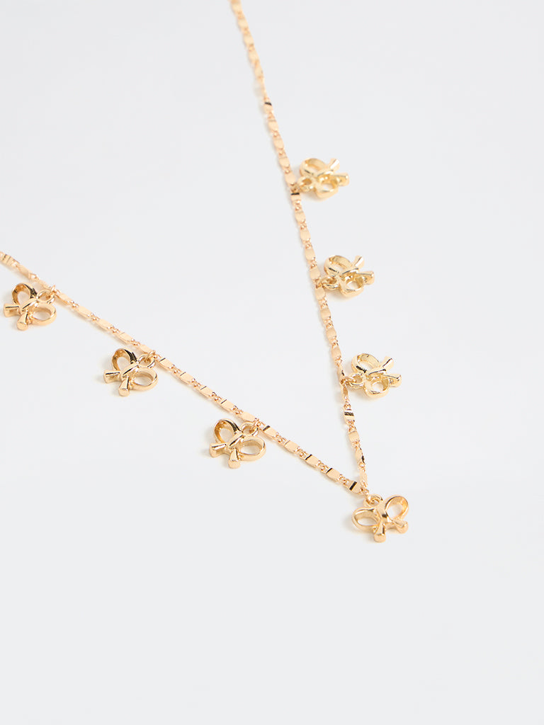 Westside Accessories Gold Ribbon Multi-Charm Necklace