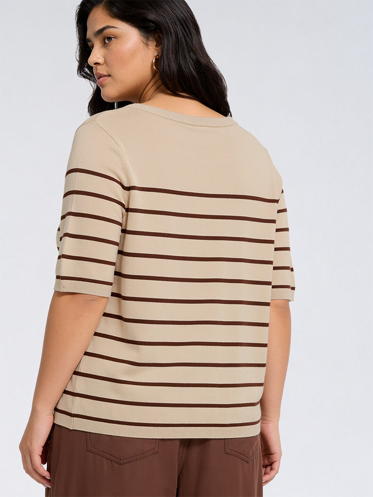 Gia Beige Striped T-Shirt