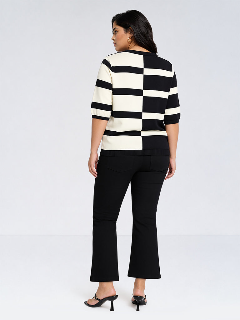 Gia Black and White Striped Knitted Top