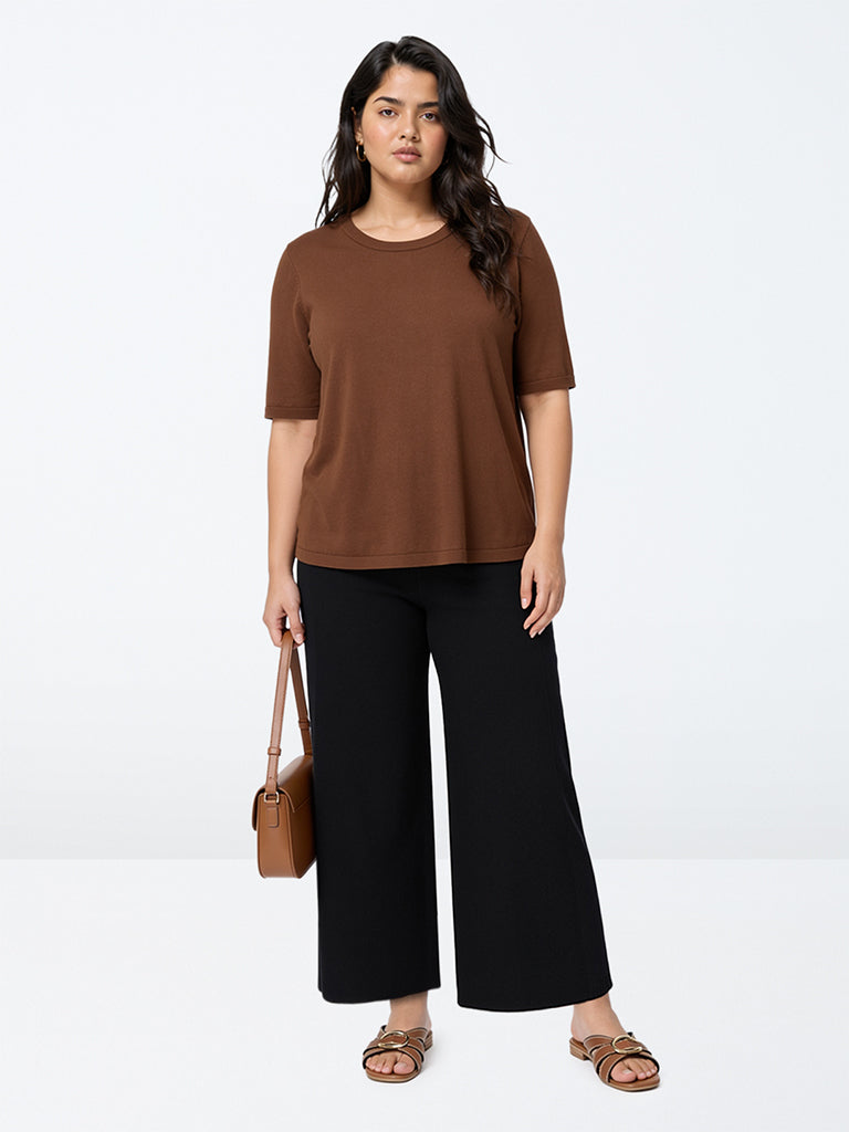 Gia Brown Solid T-Shirt