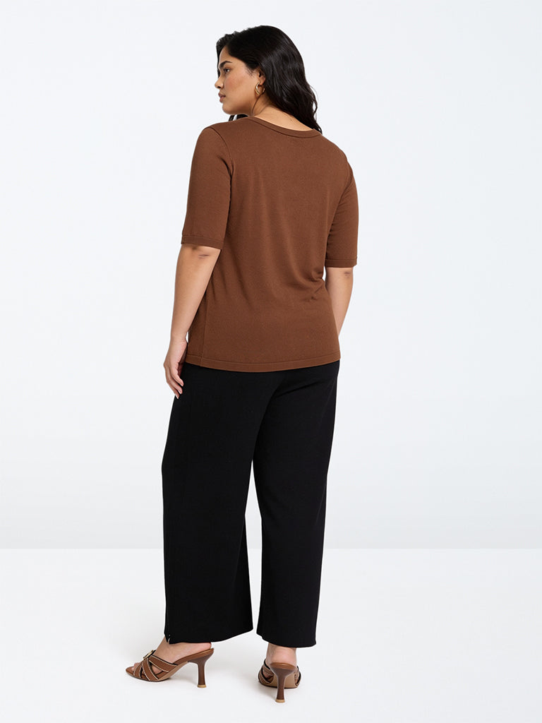 Gia Brown Solid T-Shirt