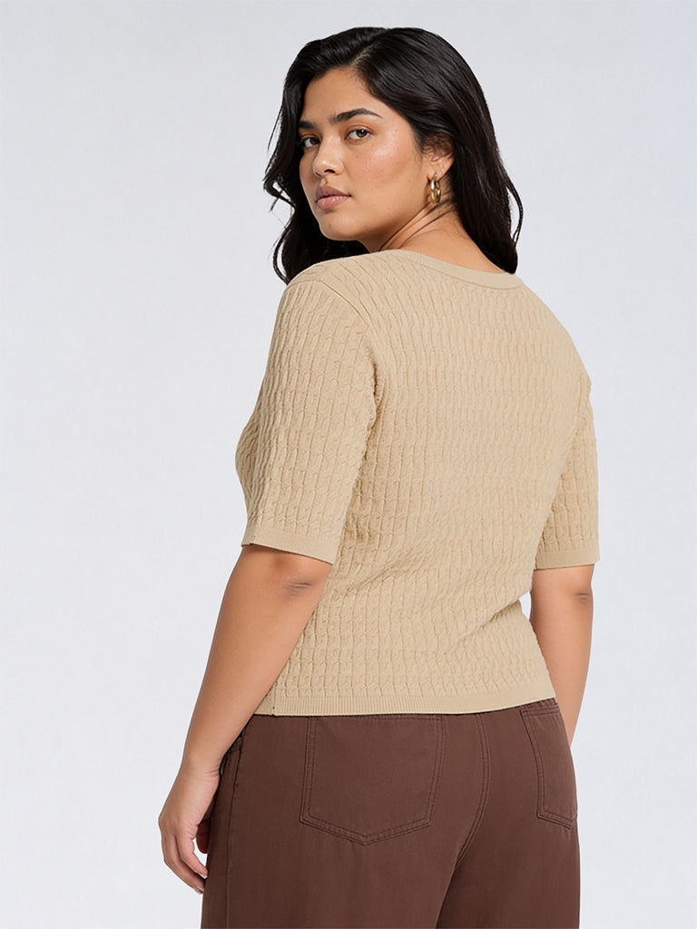Gia Beige Knit-Textured Top