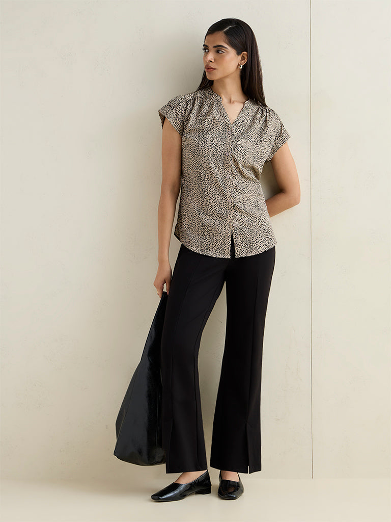 Wardrobe Beige and Black Printed Blouse