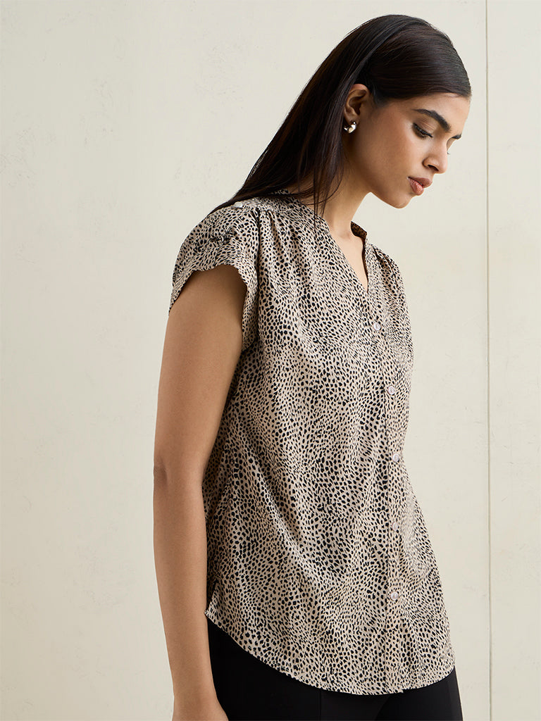 Wardrobe Beige and Black Printed Blouse