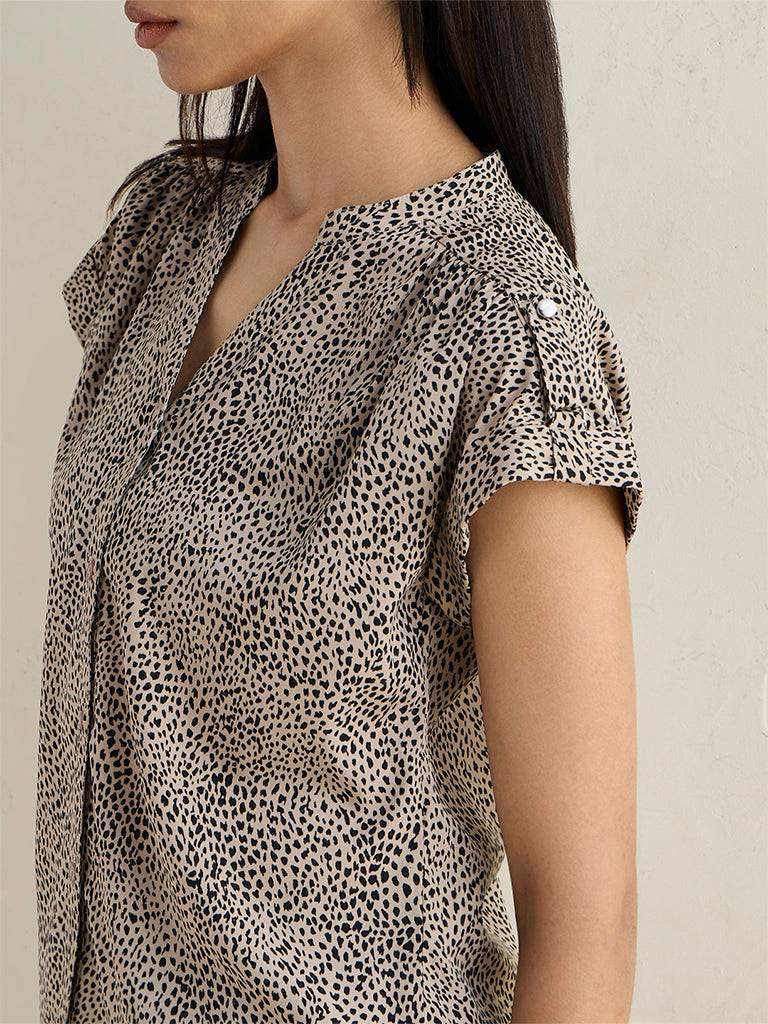 Wardrobe Beige and Black Printed Blouse