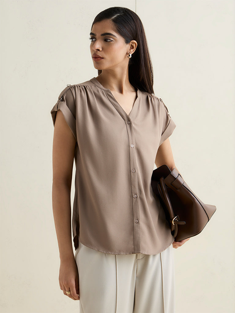 Wardrobe Brown Solid Blouse