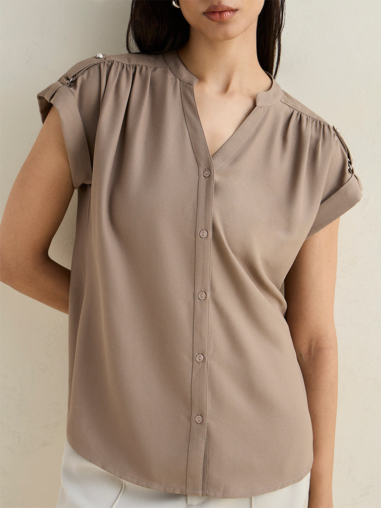 Wardrobe Brown Solid Blouse