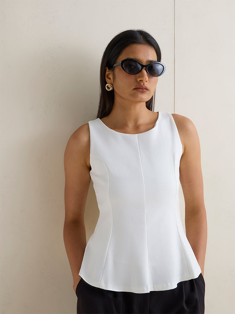 Wardrobe White Solid Peplum Top