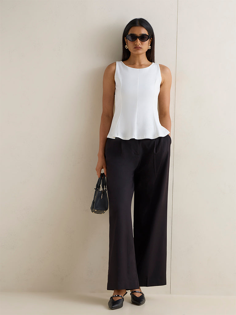 Wardrobe White Solid Peplum Top