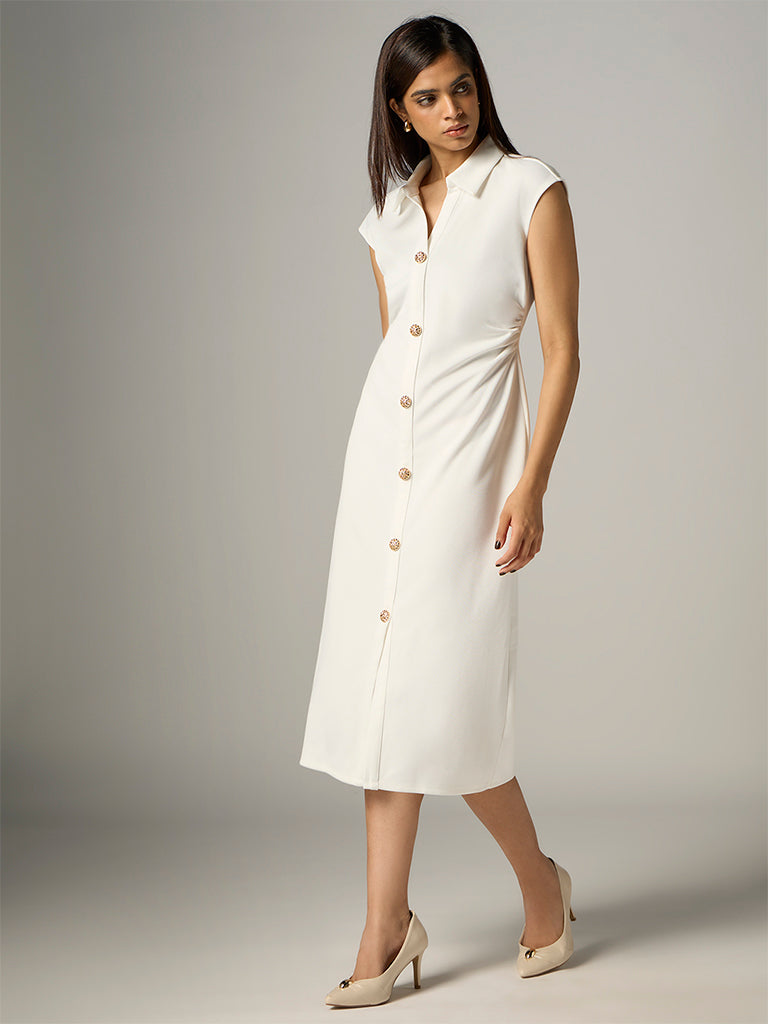 Wardrobe Ivory Ruched-Detail Straight Dress