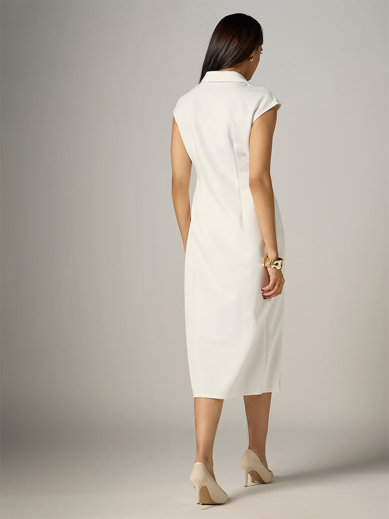 Wardrobe Ivory Ruched-Detail Straight Dress