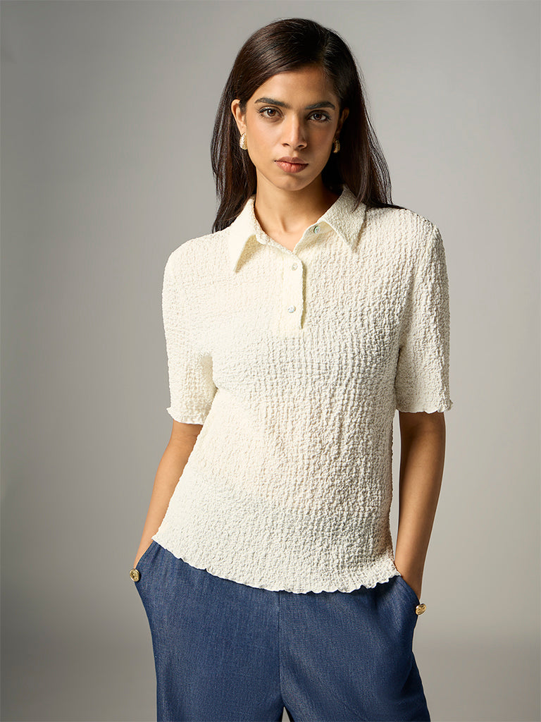 Wardrobe Ivory Textured Polo T-Shirt