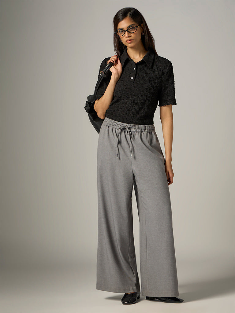 Wardrobe Black Textured Polo T-Shirt