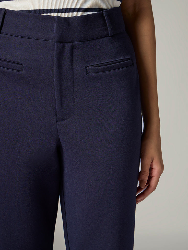 Wardrobe Navy Solid High-Rise Trousers