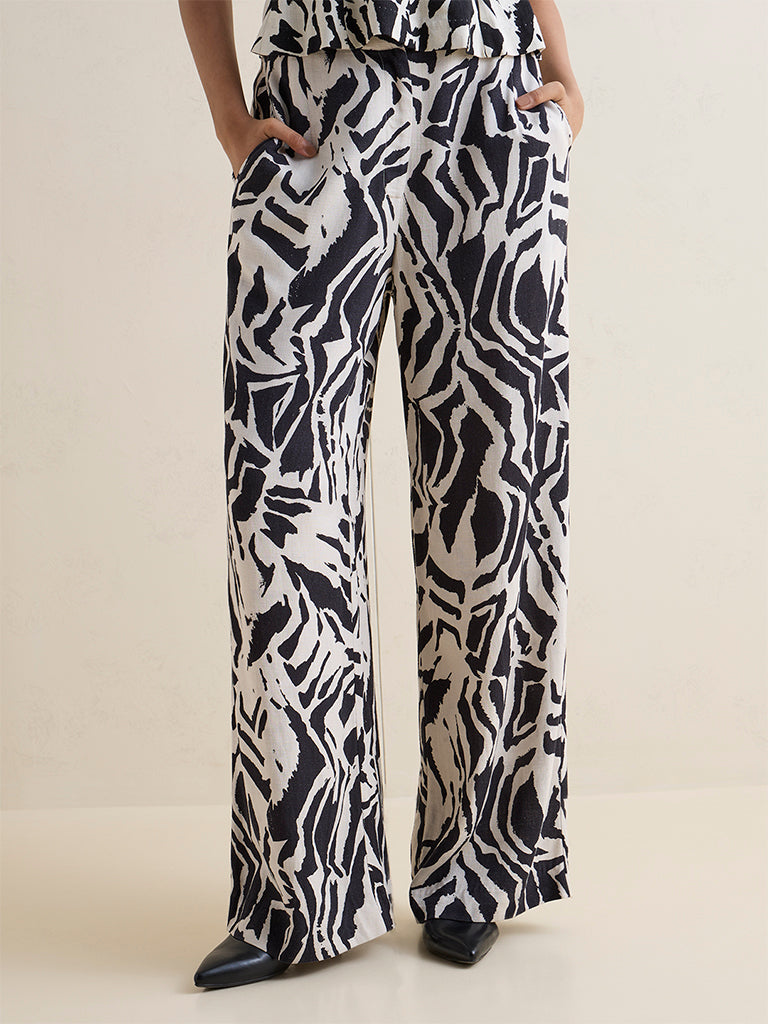 Wardrobe Black and White Zebra Printed High-Rise Trousers