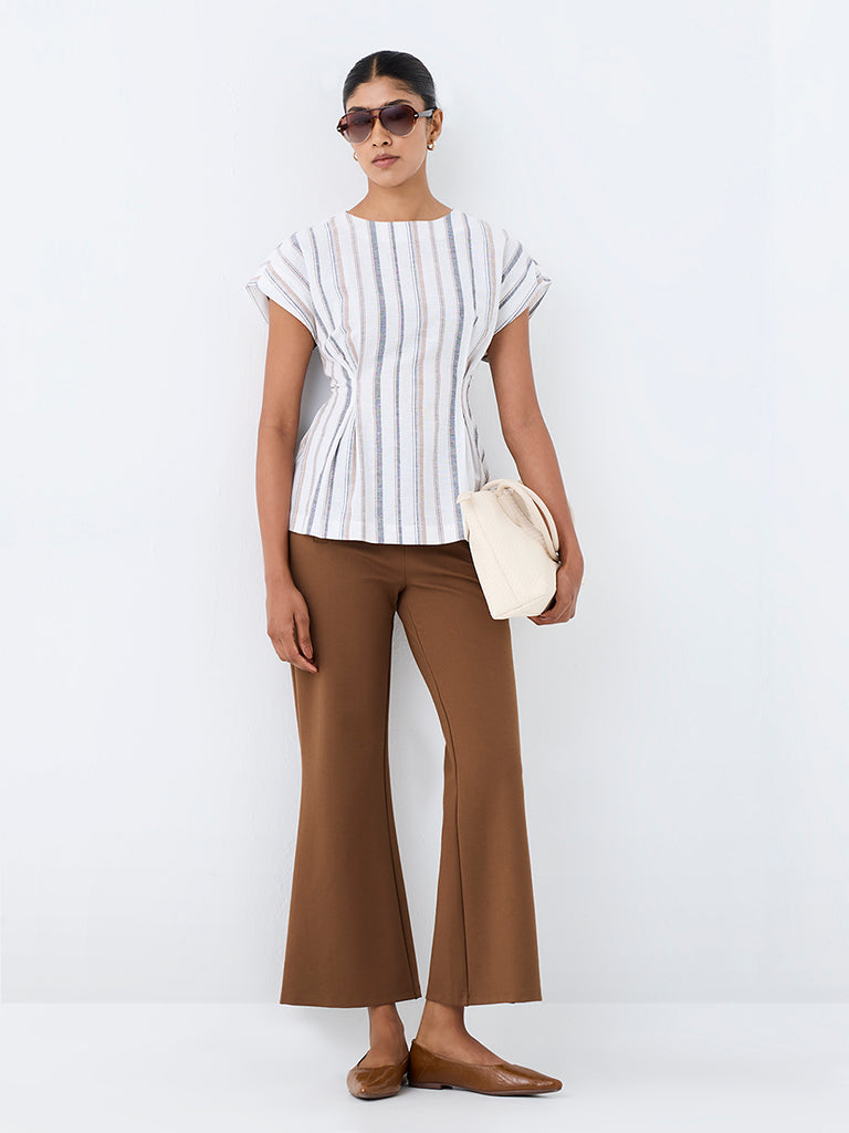 Wardrobe Brown Button-Detail Flared High-Rise Trousers