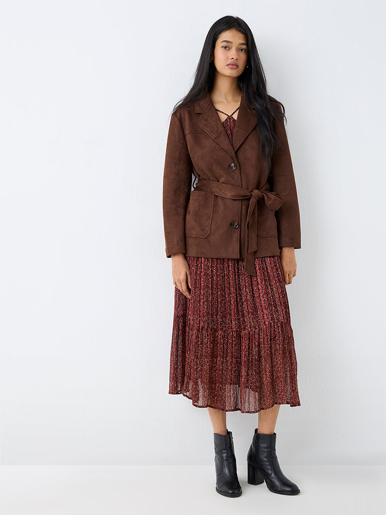 LOV Dark Brown Suede Jacket with Belt