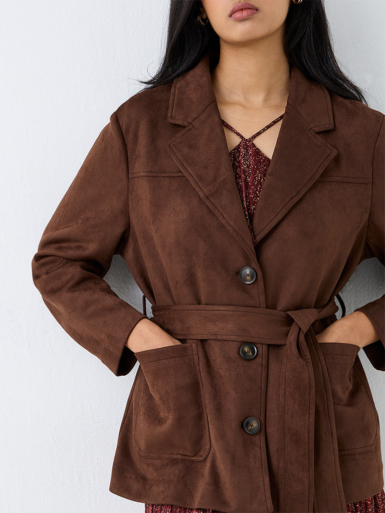 LOV Dark Brown Suede Jacket with Belt