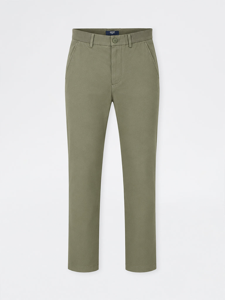 Ascot Olive Relaxed-Fit Mid-Rise Cotton-Blend Trousers
