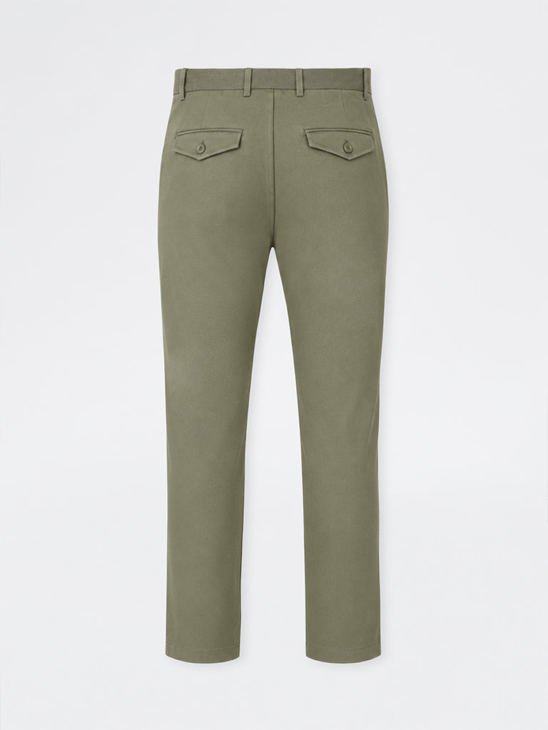 Ascot Olive Relaxed-Fit Mid-Rise Cotton-Blend Trousers