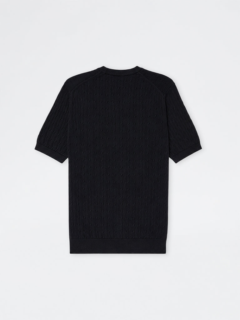 Ascot Black Cable-Knit Relaxed-Fit Cotton-Blend T-Shirt