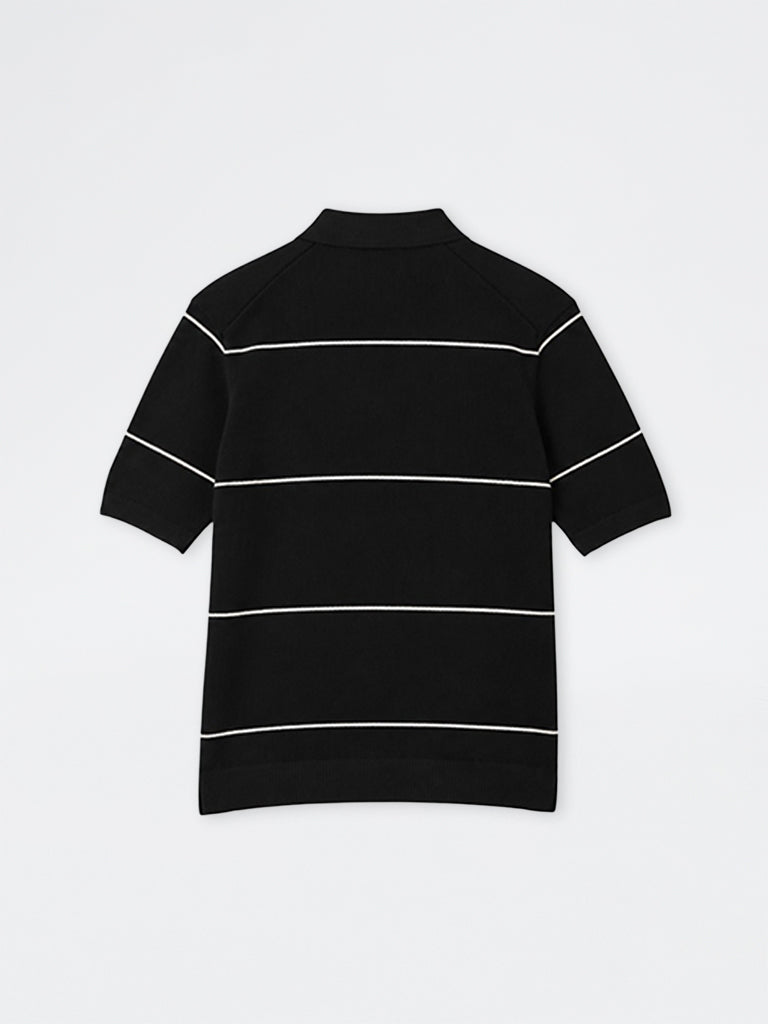 Ascot Black Striped Quarter-Zip Relaxed-Fit Polo T-Shirt