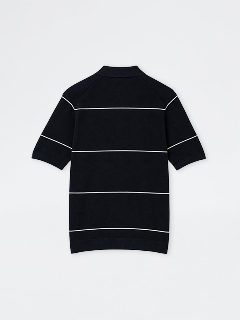 Ascot Navy Striped Quarter-Zip Relaxed-Fit Polo T-Shirt