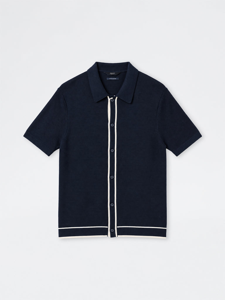 Ascot Navy Contrast-Detailed Relaxed-Fit Cotton-Blend Shirt